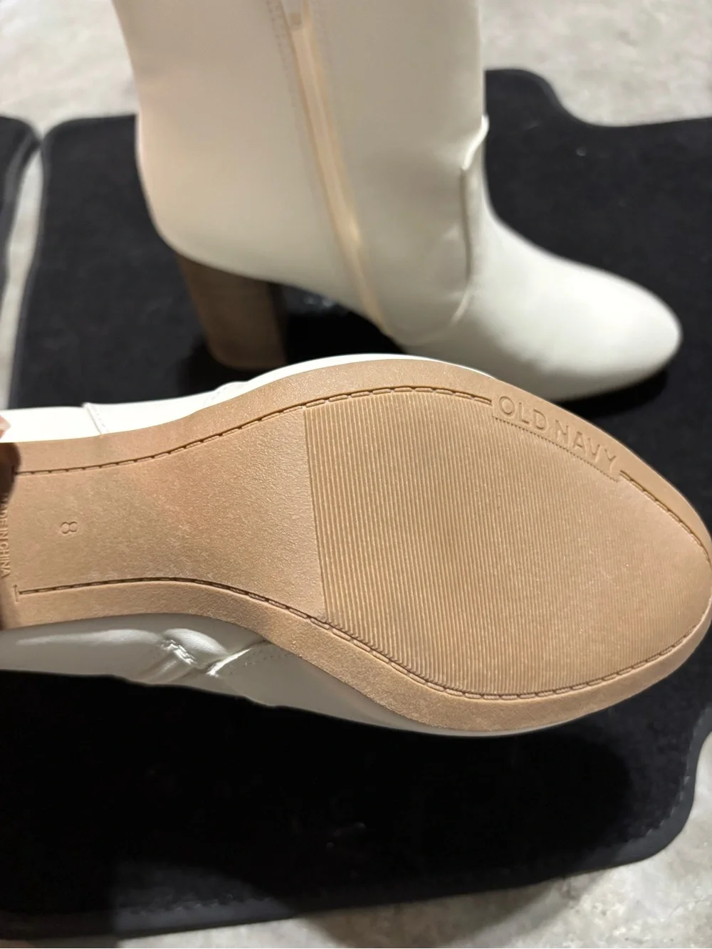 Old Navy Cream Ankle Booties with Stacked Block Heel